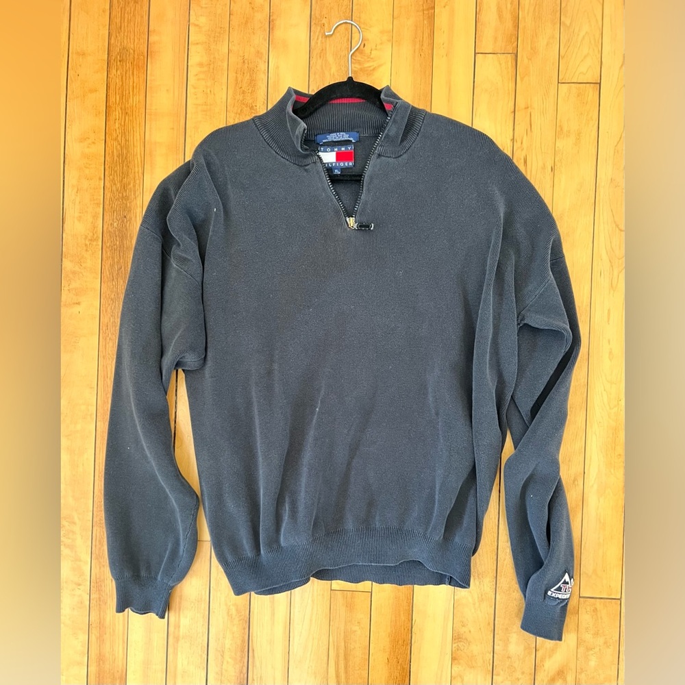 Tommy Hilfiger Men’s Navy Blue Quarter Zip With Sleeve Logo Expedition Vintage